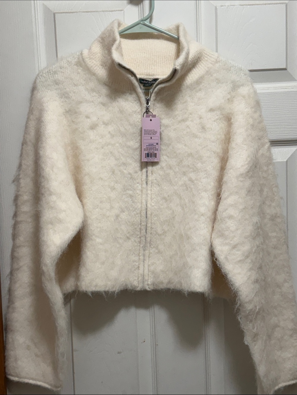Target Cream Fuzzy Zip Front Women's Cardigan